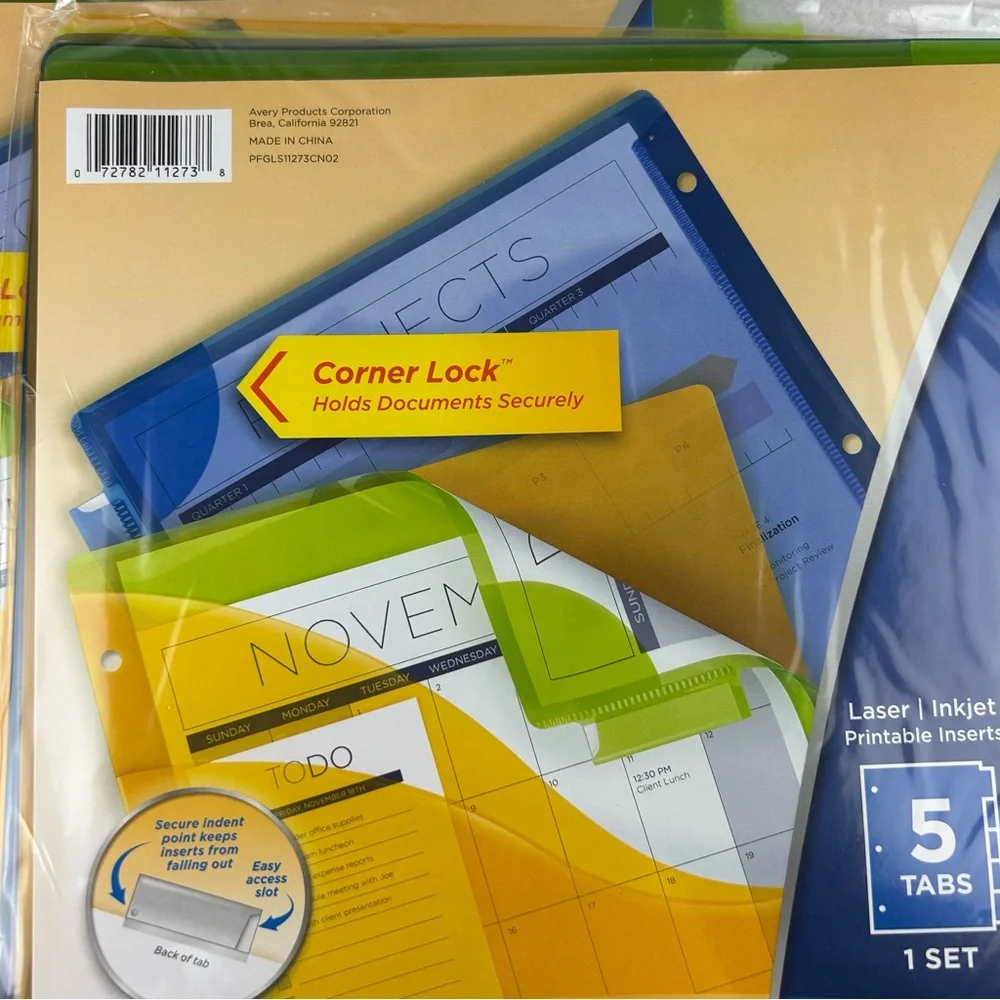 Avery 5 Big Tab Insertable 3 Pocket Corner Lock Plastic Dividers 11273 Lot of 2